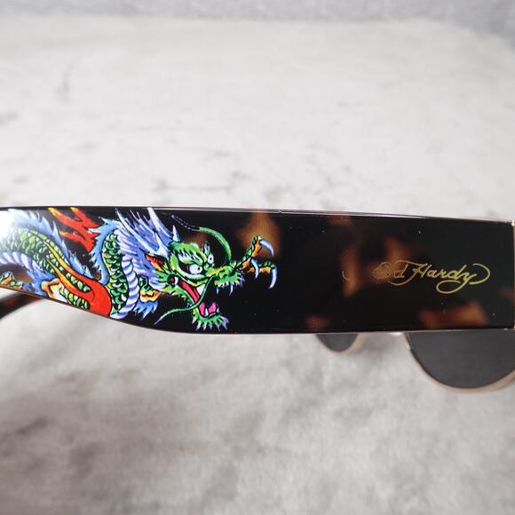 Ed Hardy Dragon House Annunciation Y2K Sunglasses Unisex Brown Tortoise VTG New main image 13